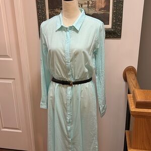 Cotton Shirt Dress Aqua Blue